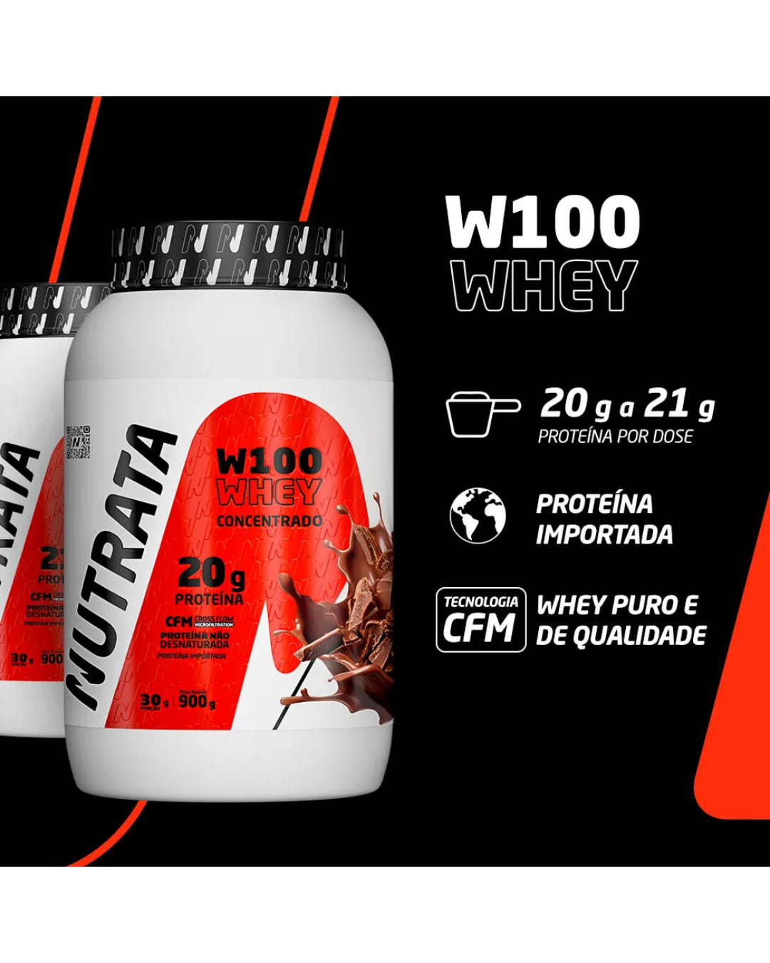 W100 Whey Concentrado 900g Sabor Double Chocolate - Nutrata