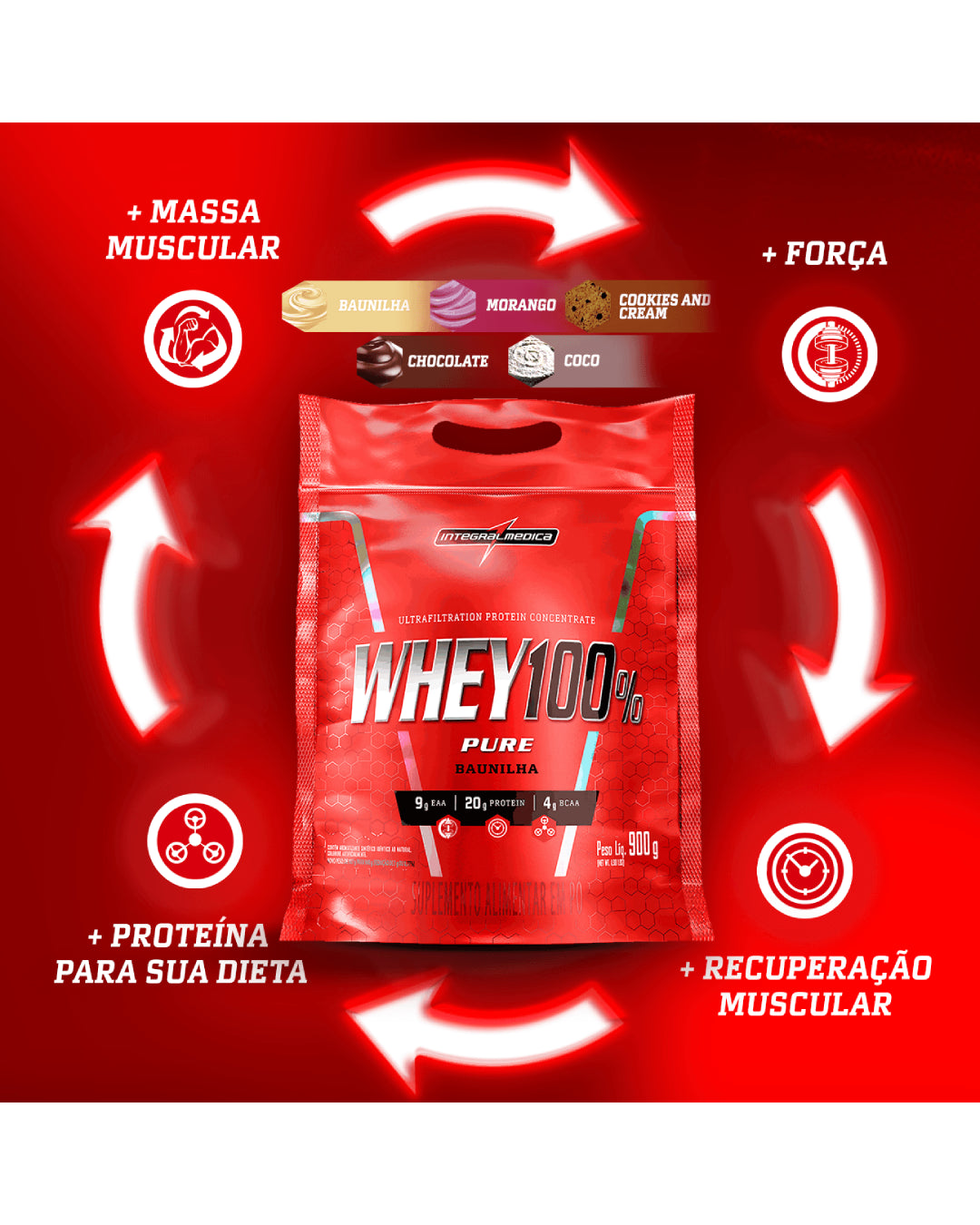 Whey 100% Baunilha Refil 900g - Integralmedica