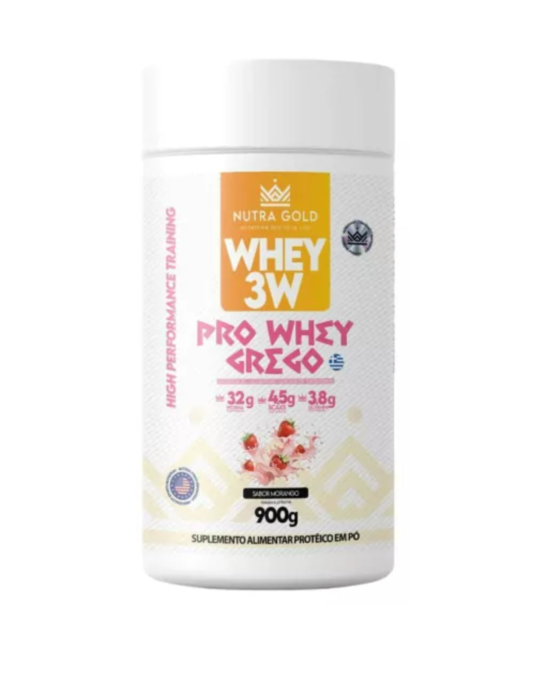 Whey Pro Grego Morango Pote 900g - Nutra Gold
