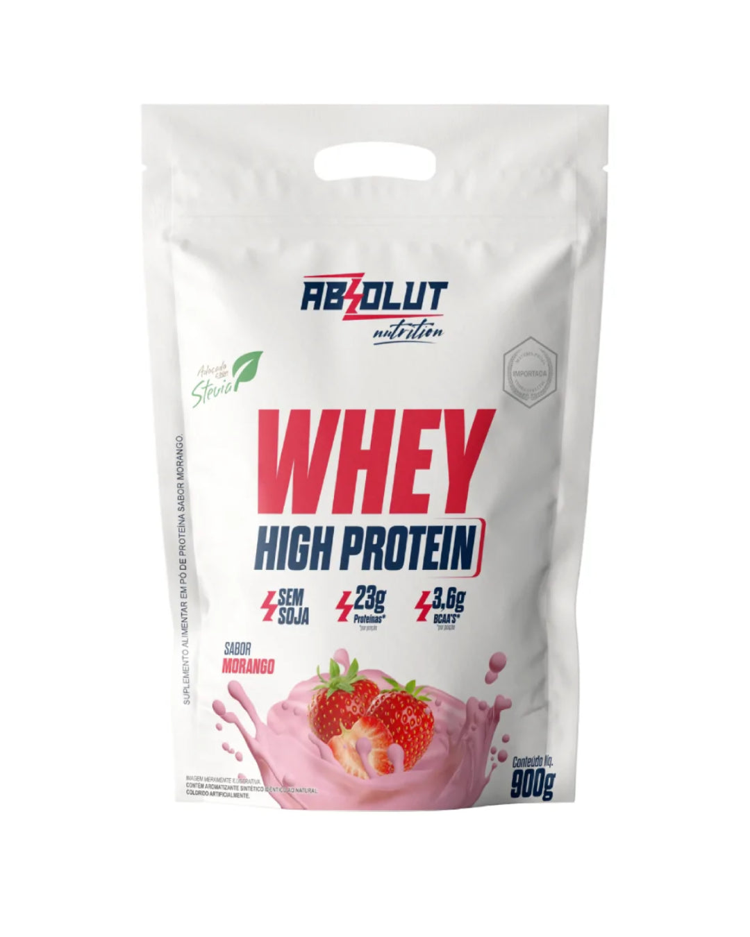 Whey High Protein 900g Morango - Absolut Nutrition