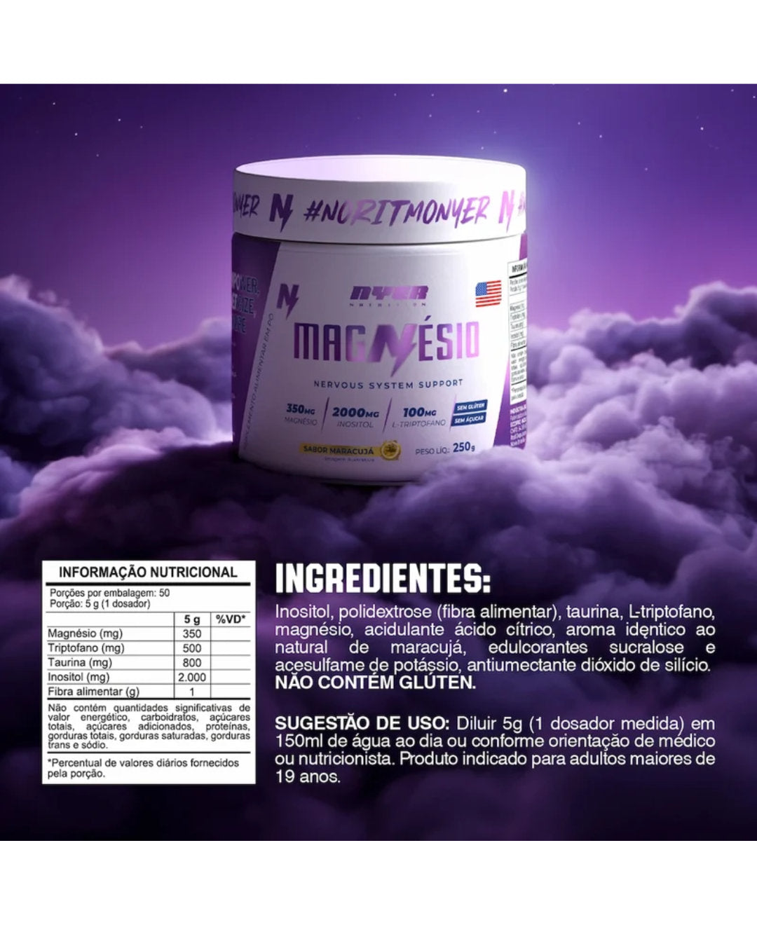 Magnésio Inositol  Sabor Maracujá 250g - Nyer