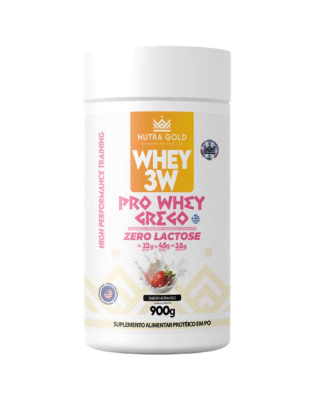 Whey Pro Grego Zero Lactose Morango 900g - Nutra Gold
