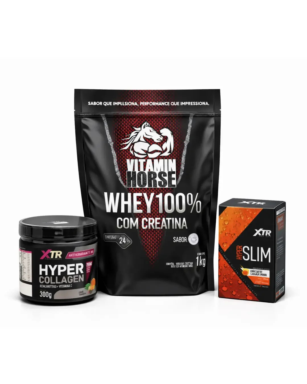 Combo Vitamin Horse e XTR – 1 Whey 100% + 1 Hyper Collagen + 1 Hyper Slim