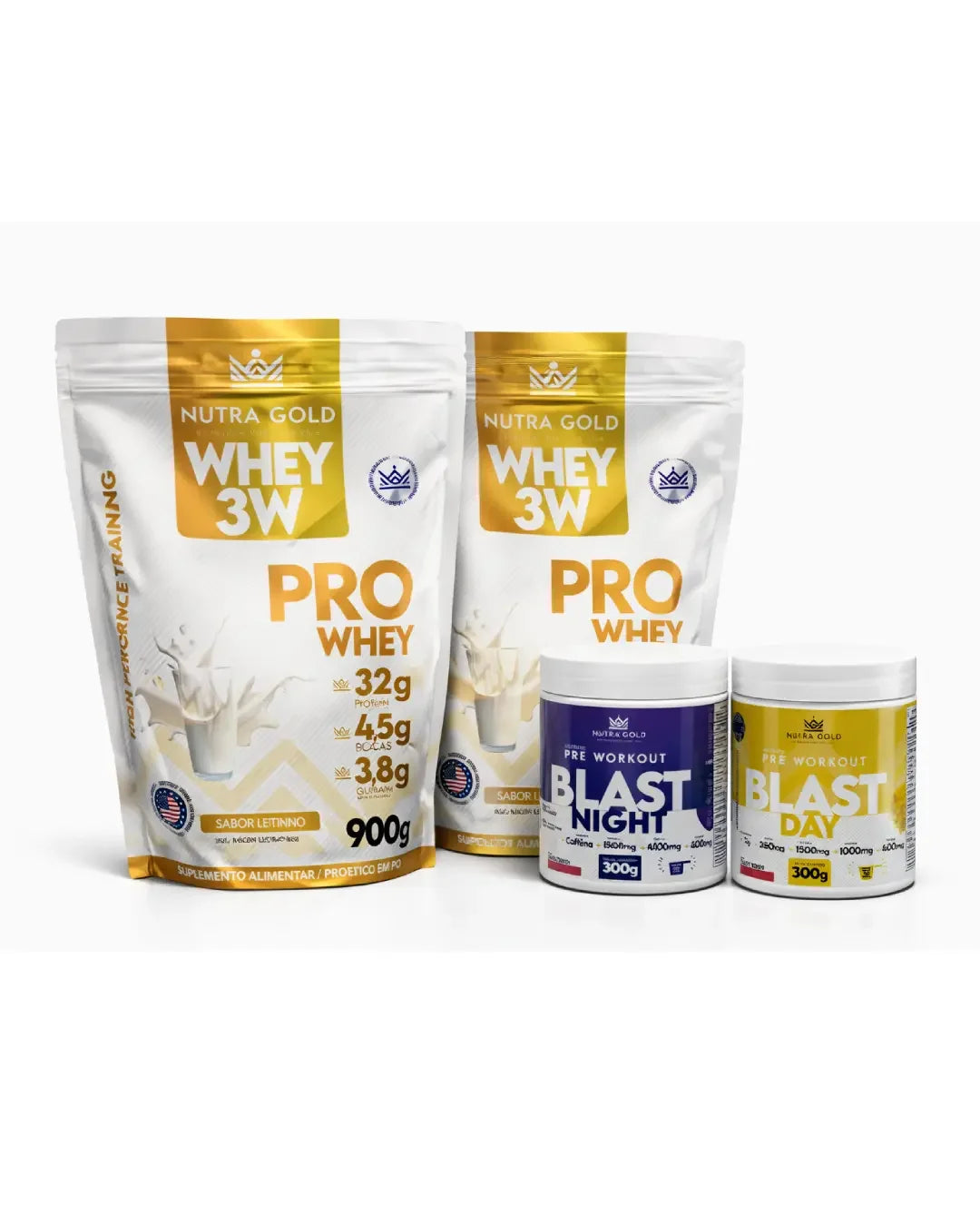 Combo Nutra Gold – 2 Whey Pro + 1 Blast Day ou Blast Night