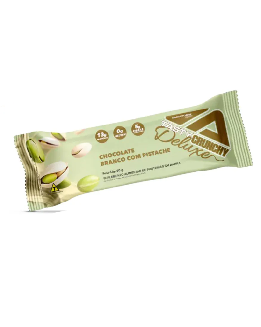 136207ce3160e07c47b86cd1a61f1b2d.webp Tasty Crunchy Deluxe Chocolate Branco com Pistache 50g - Adaptogen - Imagem 1