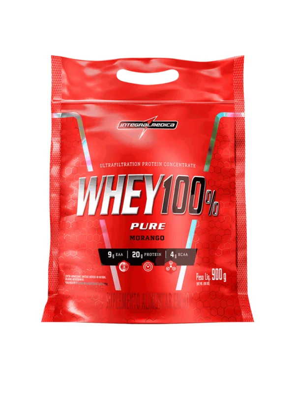 Whey 100% 900g Refil Morango - Integralmedica